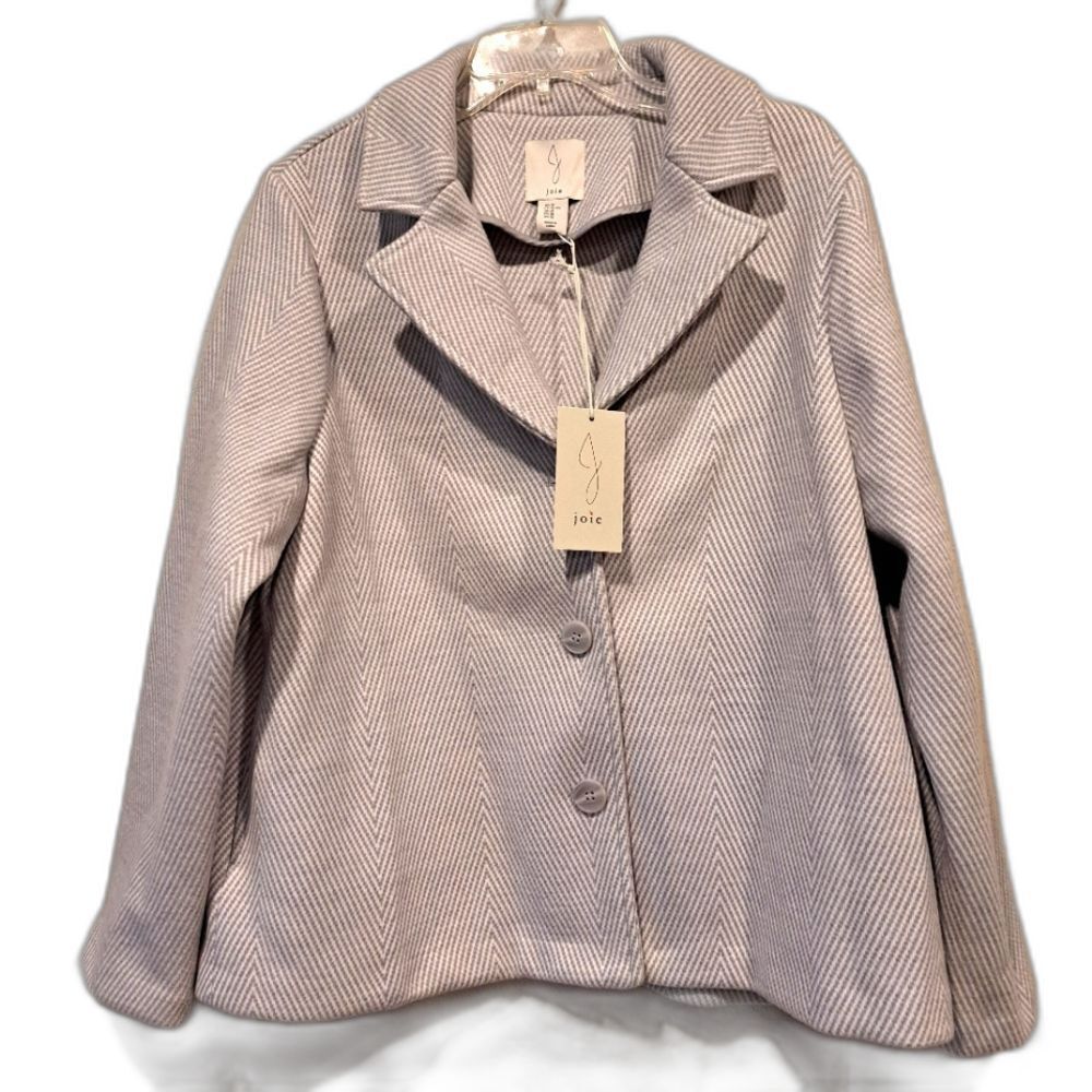 Joie Wool Blend Pea Coat Chevron Light Blue Collar 3 Buttons Outerwear sz XL